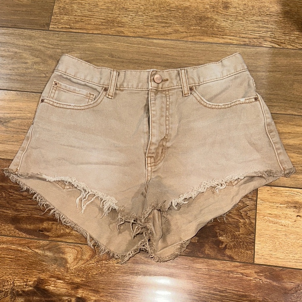 BDG Tan Jean Shorts Frayed Hem Casual